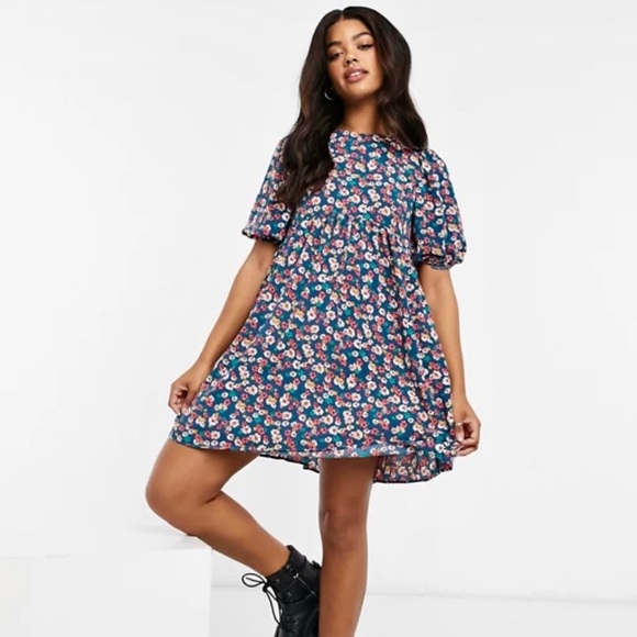 ASOS Design short sleeve floral smock dress - Picture 2 of 8